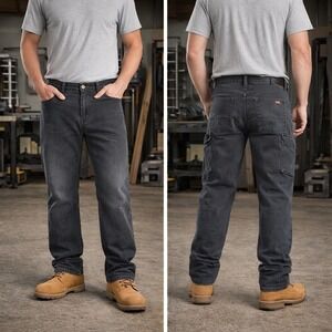 Genuine Dickies Mens Carpenter Jeans Black EU1939RB 36x32 Workwear Utility Pants